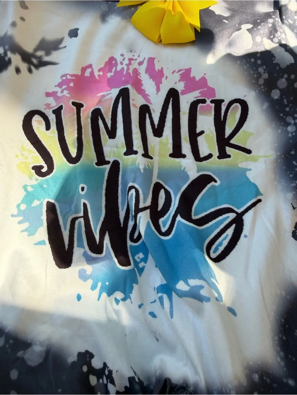 Summer Vibes Tie-Dye Tee with Pom Denim Shorts